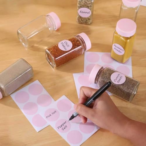 6 Pcs Glass Spice Jars with Label, 4oz Pink Airtight Seasoning