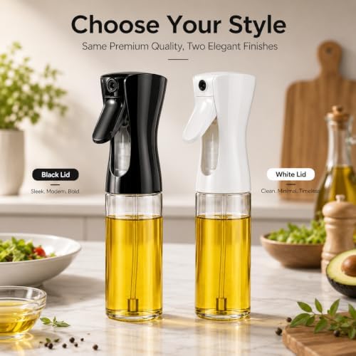 Glass Oil Sprayer for Cooking, 230ml, Black Lid