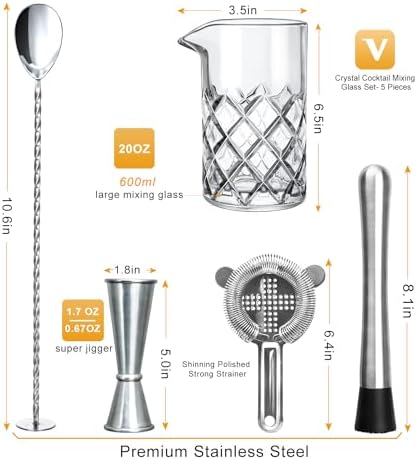 LIGHTEN LIFE Cocktail Mixing Glass Set,Bar Mixing Set with 20oz