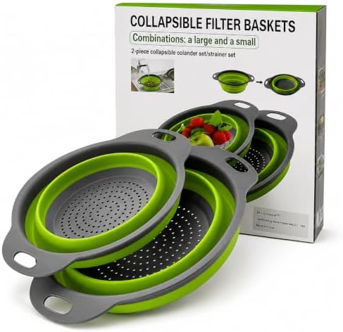Collapsible Colander Set of 2, Folding Kitchen Strainers, Large &