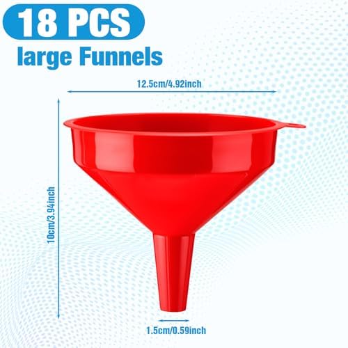 Honeydak 18 Pcs Plastic Funnels Wide Mouth Long Spout, Red