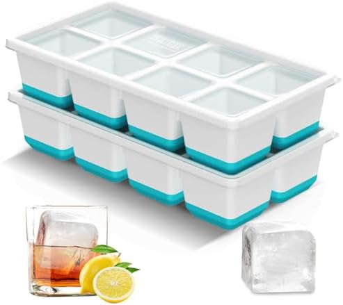 VEHHE Ice Cube Tray, 2 Pack Reusable Large Ice Cube Molds with Lid