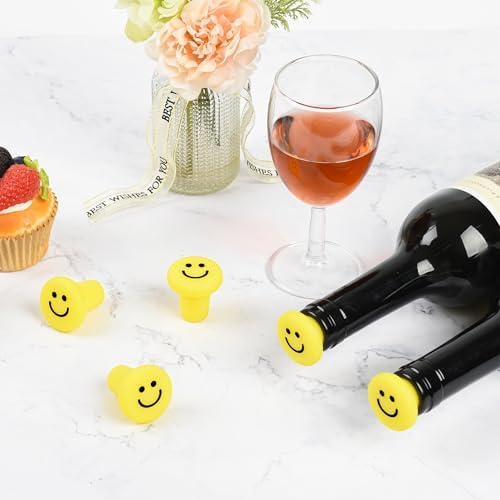 Doukado 3 Pcs Smiley Face Wine Stoppers, Leak-Proof Silicone Saver Set