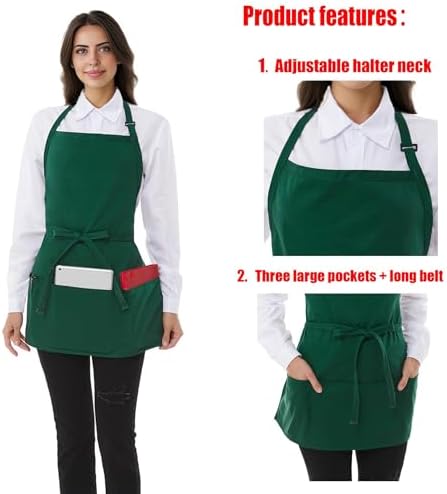 Chef Apron 3 Pocket Short Apron Adjustable Halter Apron Waitress Apron