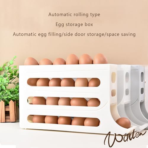 30 Eggs Egg Holder For Fridge Auto Rolling Fridge Egg Organizer,4