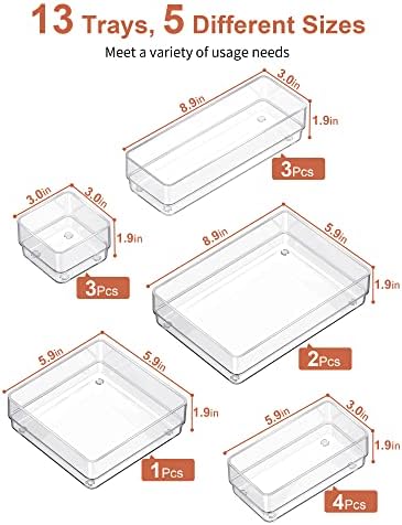 SMARTAKE 13 PCS Drawer Organizer 5-Size Desk Makeup Drawer Organizer