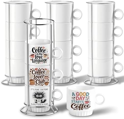 16pcs 9oz Sublimation Stackable Coffee Mugs with Stand, Blank Mug Set