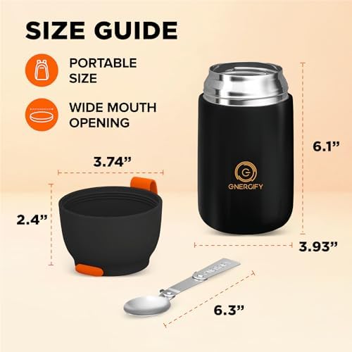 Vacuum Insulated Food Jar. Large 24oz Bowl incl. Folding Spoon, Cup.