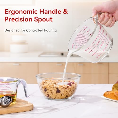 10 Pack Glass Measuring Cup Set with Lids, Stackable Handled Liquid