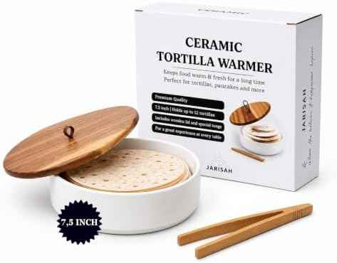 Ceramic Tortilla Warmer with Wooden Lid – 7.5 Inch Tortillero Keeps