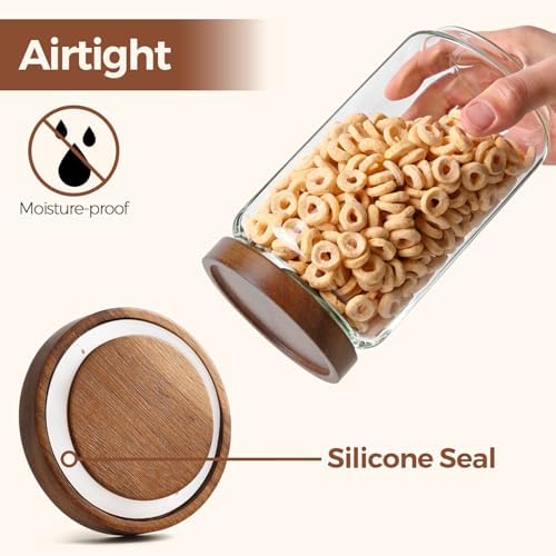 ComSaf Glass Pantry Storage Container with Acacia Wood Lids 1.1/0.5Qt