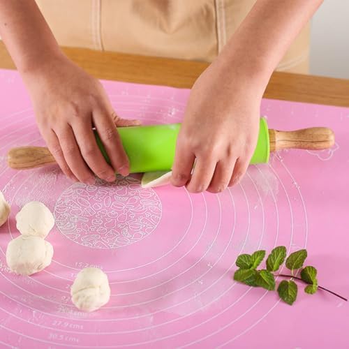 Kitchen Rolling Pin Silicone Dough Roller with Wood Handle for Baking