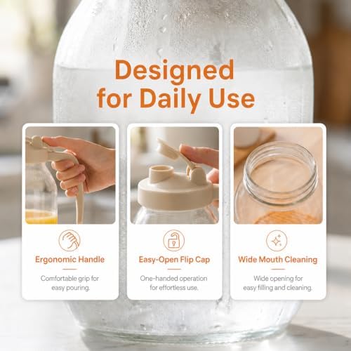 YORY 2-Quart Glass Pitcher with Filter Lid for Juice & Tea, 64oz
