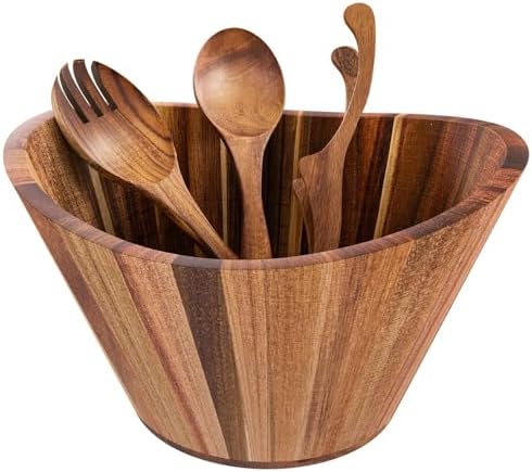 MAONAME Acacia Wood Salad Bowl Set, 12" Salad Bowls with Serving