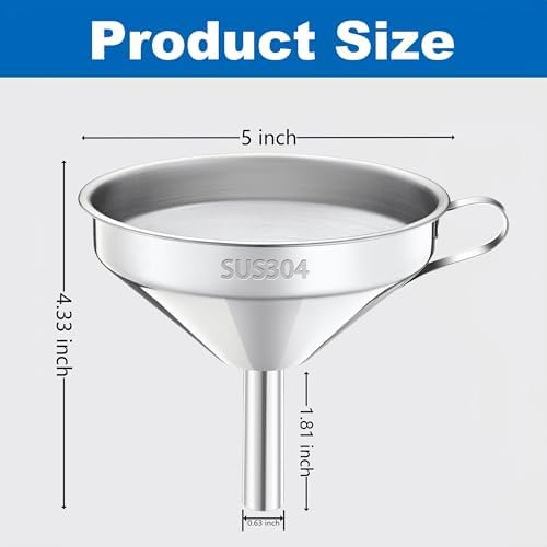 Kitchen Funnel with Strainer and 200 Fine Mesh Filter, 5 Inch Food