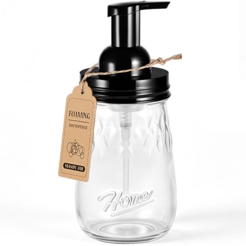 Amolliar 16 Oz Glass Mason Jar Foaming Soap Dispenser, Black, 1 Pack