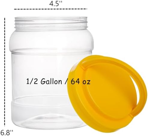 Lyellfe 4 Pack Clear Plastic Jars, Half Gallon Wide Mouth Storage