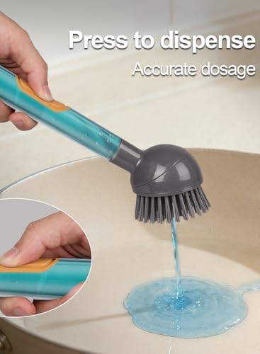 Soap Dispensing Dish Brush with Handle, 5-Piece Set, Grey