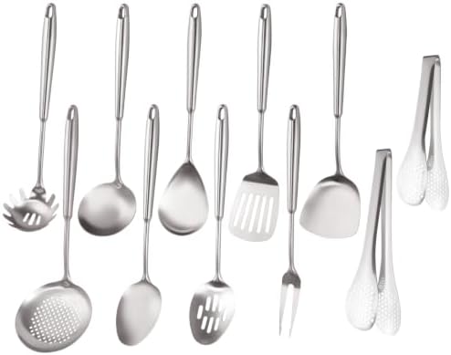 18/10 Stainlss Steel Kitchen Utensils Set, 11 Pcs Long Stainless Steel