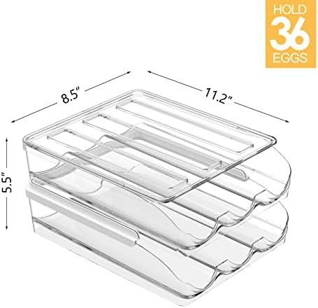 2 Pack Automatic Rolling Egg Holder for Fridge, 36 Eggs