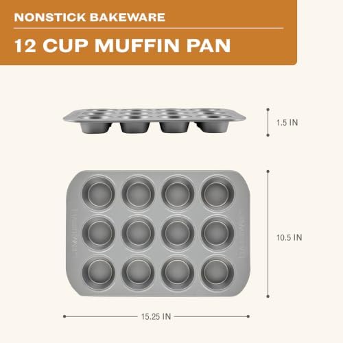 Farberware Bakeware Nonstick Muffin & Cupcake Pans, 12-Cup, Gray