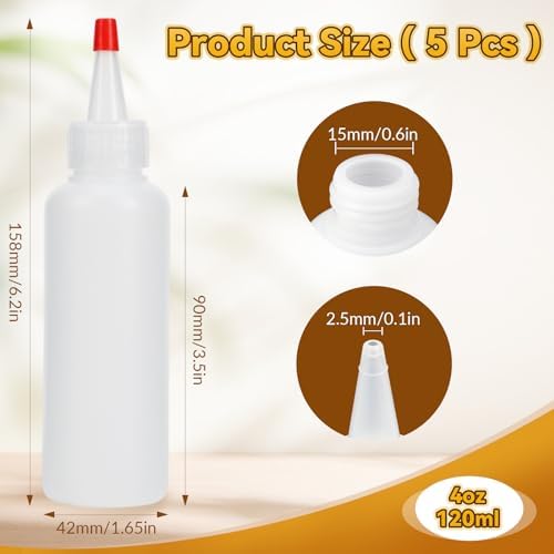 5 Pcs Plastic Condiment Squeeze Bottles, 4 OZ Squeeze Bottles with Red