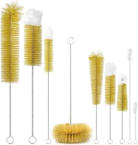 9-Pack Thin Long Handle Bottle Brushes with Boar Bristle & Wool Tip