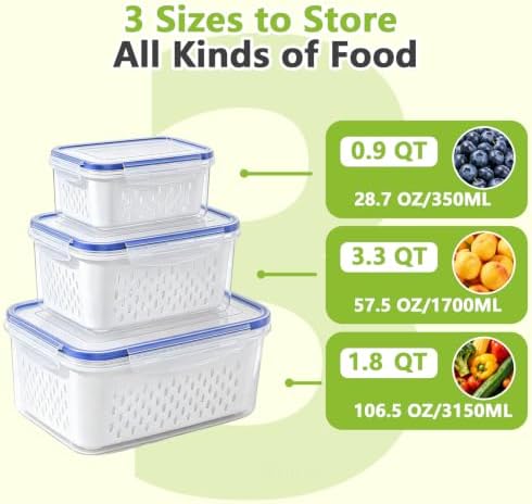 3-Pack Fruit Storage Containers with Removable Colander