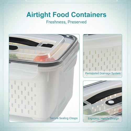 4Pcs Fridge Produce Storage Bins, Airtight Containers w/ Colander Vent