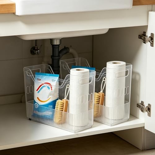 3 Pcs Freezer Organizer Bins with Wheel Clear Plastic Pantry Organizer