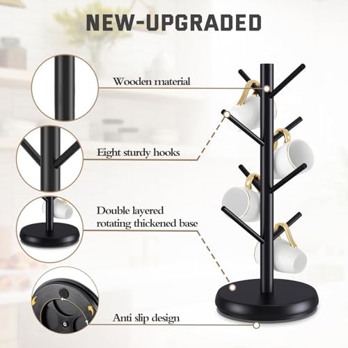 Rotating Bamboo Mug Tree, 8-Hook Holder