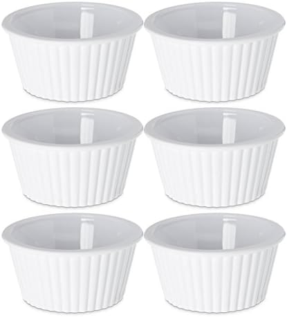 Set of 6 Plastic White Fluted Round Stackable 4 oz Ramekins - Perfect