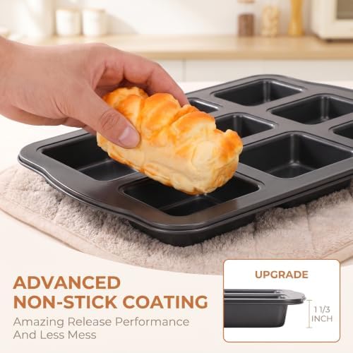 4Pcs Mini Loaf Baking Pans 8-Cavity, Nonstick Small Cornbread Pan
