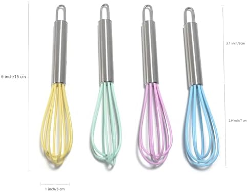Mini Whisks 6 inch 4Pcs silica gel stainless steel Whisk, Hand Egg
