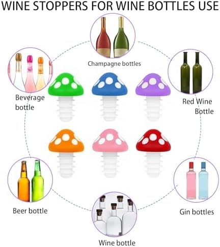 HoMaNa 6 Pack Silicone Wine Stoppers, Easy Pull Reusable Bottle Sealer