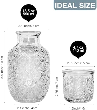 Vintage Bedside Water Carafe and Glass Set, Mouthwash Dispenser for