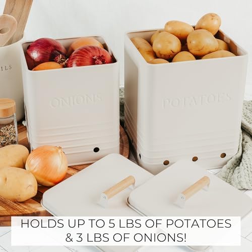 Potato and Onion Storage Container Set, Metal Bins