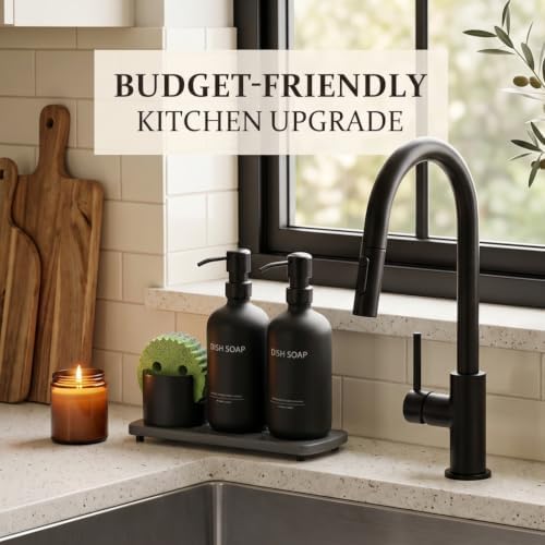 Cisily Kitchen Soap Dispenser Set, 16.9OZ Glass Bottle