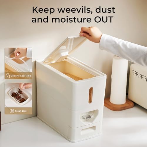 UFORU 22-25 LB Rice Dispenser,Airtight Rice Container with Built-In