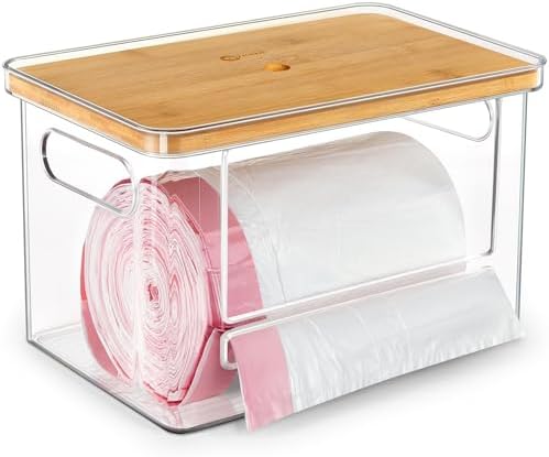 Stackable Trash Bag Dispenser with Wooden Top for Holding