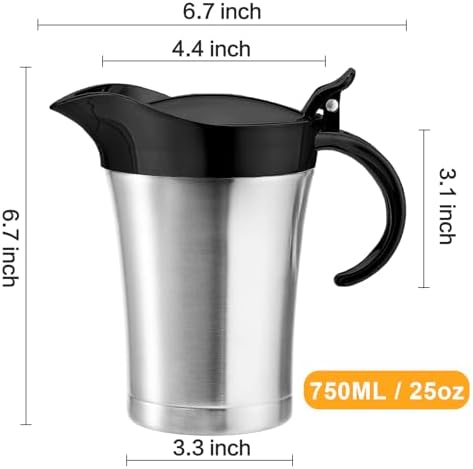 Double Insulated Gravy Boat,25Oz Stainless Steel Gravy Sauce Jug with