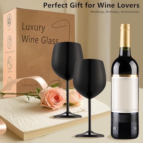 UNISWEET Stainless Steel Wine Glasses Set of 6 with 1 Corkscrew,Matte