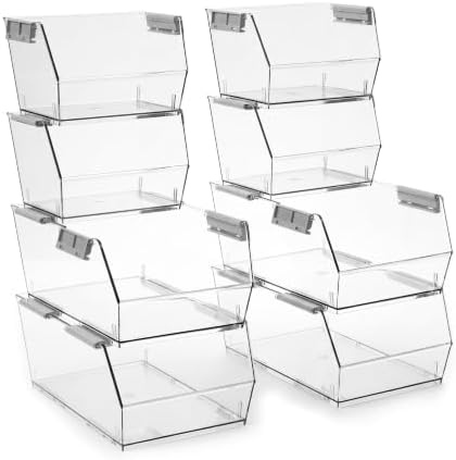 HOMESTEAD Set of 8 Stackable Storage Bins, 4 Large + 4 Small Clear