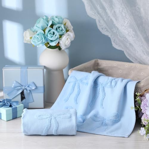 FuWeave 2 Pcs Blue Hand Towels for Bathroom Coquette Bow Decor, 100%