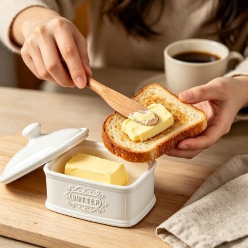 Large Hand-painted Ceramic Butter Dish With Lid LargeTAWCHES Butter