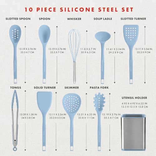 Emeril Lagasse 10-Piece Silicone Kitchen Utensil Set, Light Blue