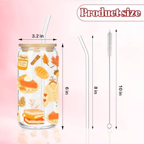 Fall Pumpkin Spice Iced Coffee Cup, Halloween Glass Tumbler, 16 oz