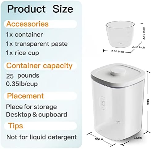 20-25 lbs Rice Dispenser,10.5 Qt/10 L/22-25 lbs Rice Container Storage