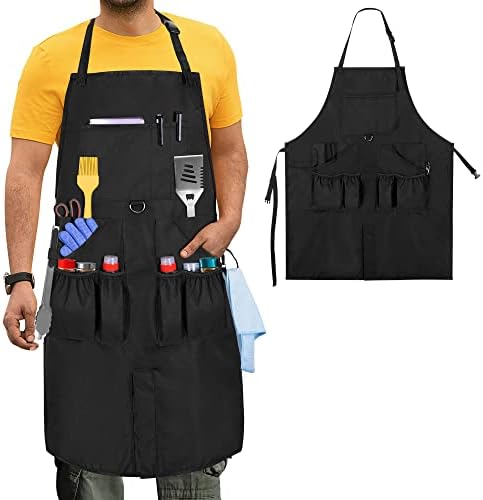 HODRANT Large BBQ Grilling Apron for Men with Pockets & Slit Hem