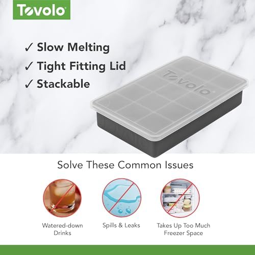 Tovolo Silicone Ice Cube Tray with Lid for Freezer Charcoal Gray
